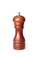 Brown wooden pepper mill on white background © Bookworm32