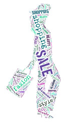 Wordcloud: silhouette of happy woman with purchases