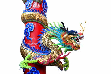 Chinese dragon around   a red pillar