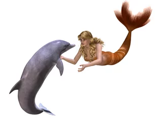 Fotobehang Zeemeermin Dolfijn en zeemeermin - 3D render