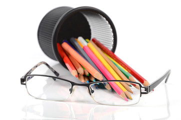 Color pencils and glasses