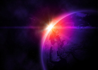 Obraz na płótnie Canvas Planet earth with sunrise in space