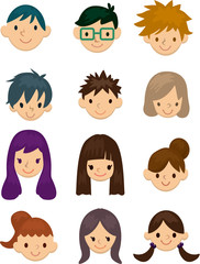cartoon young people face icon