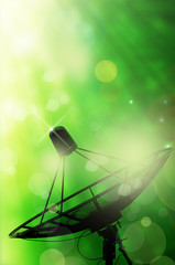 satellite dish antennas and abstract spring green background