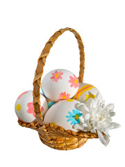 Basket with colored Easter eggs