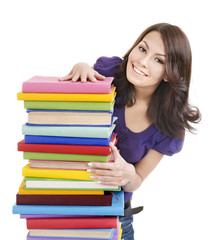 Girl with pile color book .