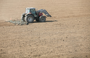 Fototapeta premium Tractor sown in the field