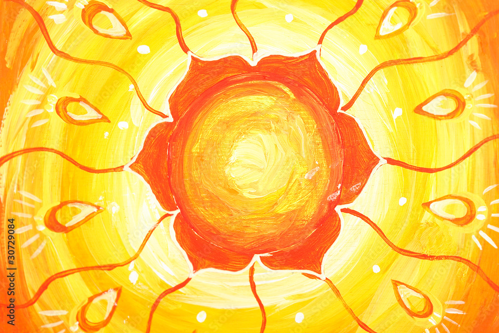 Wall mural closeup of bright orange painted picture with circle pattern, ma