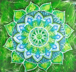 Foto op Canvas abstract green painted picture with circle pattern, mandala of a © shooarts