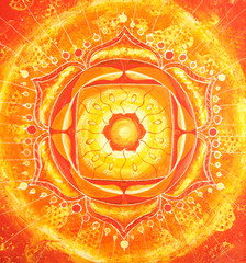 abstract orange painted picture with circle pattern, mandala of