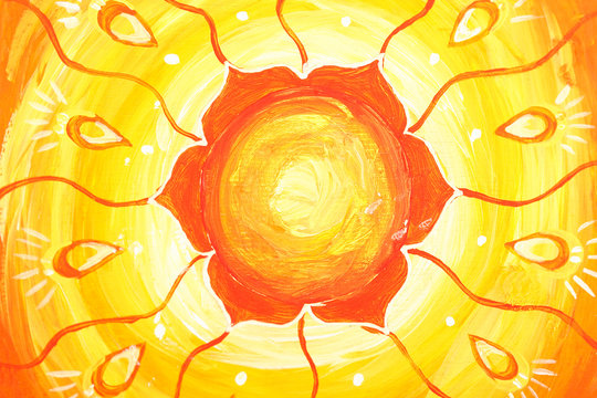 closeup of bright orange painted picture with circle pattern, ma