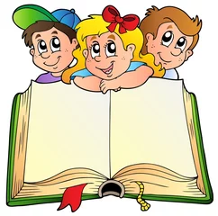 Papier Peint photo autocollant Pour enfants Three children with opened book