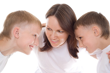 young mother with  children