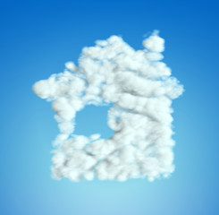 Cloud House symbol shape over blue sky