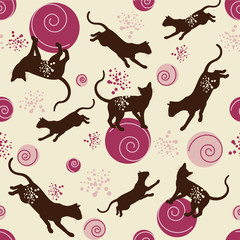 Cats with ball - seamless pattern for kids - 30733052