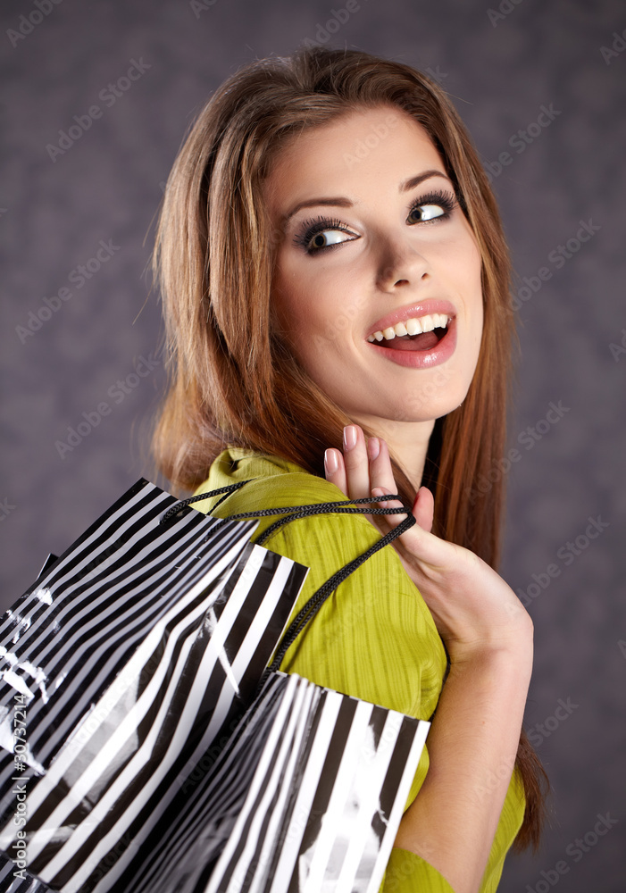 Sticker Beautiful woman with shopping bags