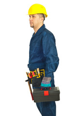 Repairman holding tool box