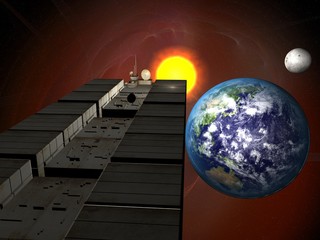 Garbage ship in Sun system over Earth - 30738416