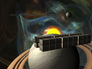 Garbage ship in Sun system over Saturn - 30738676