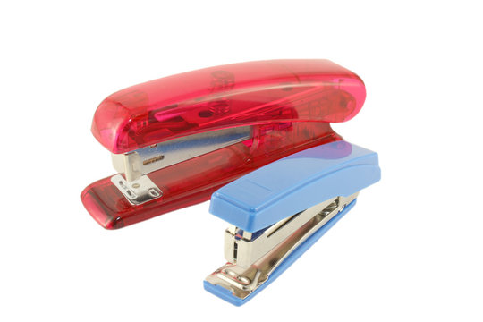 Blue and red staplers