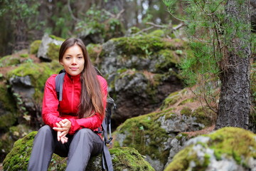 Hiking woman in forest