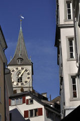 Fototapeta na wymiar st.peter kirke clock tower, zurich