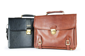 Two leather briefcases isolated on the white