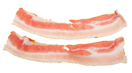 pieces of raw bacon isolated