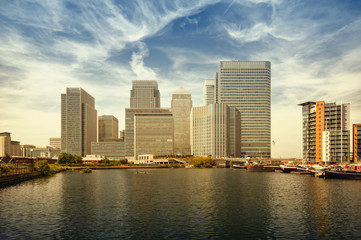 Fototapeta na wymiar Canary Wharf view from West India Docks.