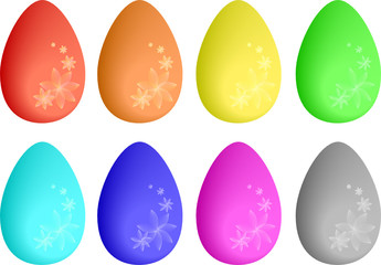 Many colorful eggs with flower ornaments, vector
