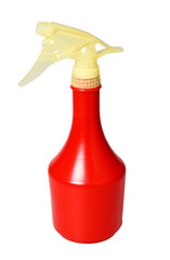 Red plastic spray for water, isolated on a white background.