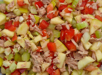tuna salad with apples, bell peppers, cucumbers