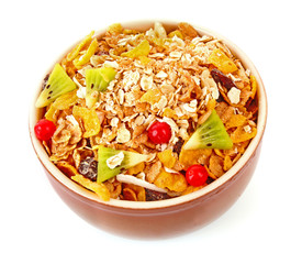 Muesli in bowl isolated on white