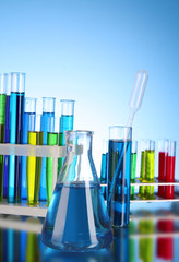 Test tubes on blue background