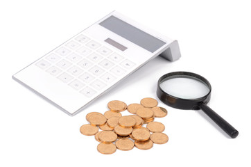 Calculator and magnifier with coins