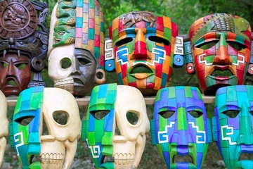 Gordijnen Colorful Mayan masks indian culture in Jungle © lunamarina