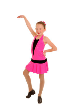 Happy Tap Dancing Girl in Pink Costume