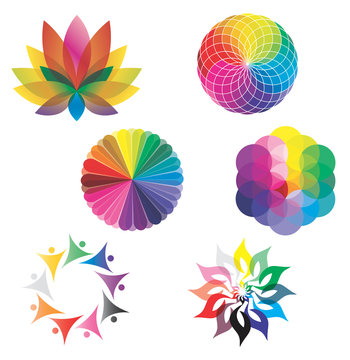 Ensemble d'Icones Roue Couleurs / Lotus / Mandala Arc-en-Ciel