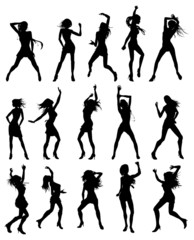 Beautiful women dancing silhouettes