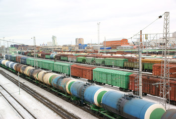 Freight wagons on city cargo terminal