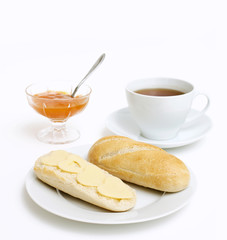 tea, bread,cheese and jam