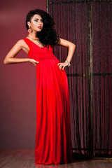 Fototapeta premium elegant fashionable woman in red dress