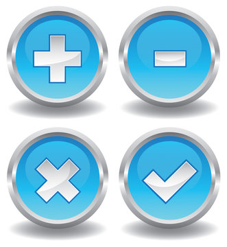 Button Set - Plus, Minus, Mal, Haken - Blau