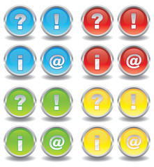 Button Set - Fragezeichen, Ausrufezeichen, i, @ -  bunt