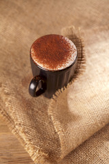 hot frothy drink cappuccino chocolate dusted,