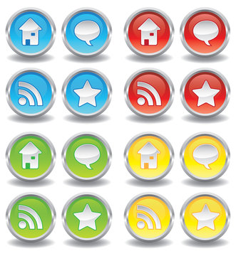 Button Set - Home, Sprechblase, RSS, Stern - bunt