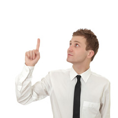 Young man pointing finger