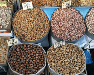 variety of dried nuts  at the central market