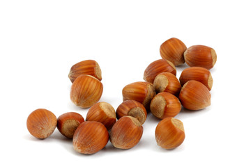 Hazelnuts on a white backgorund