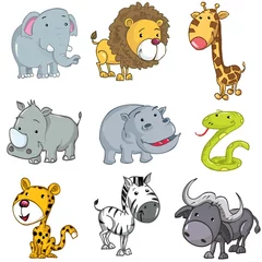 Abwaschbare Fototapete Zoo Set von niedlichen Cartoon-Tieren